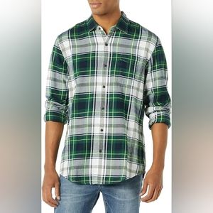 Amazon Essentials Men's Long-Sleeve Flannel Shirt, Medium, Green/White/Plaid